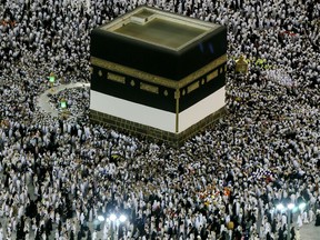 Muslim pilgrims circumambulate around the Kaaba in the Grand Mosque, before leaving for the annual Hajj pilgrimage in the Muslim holy city of Mecca, Saudi Arabia, early Sunday, Aug. 19, 2018. The annual Islamic pilgrimage draws millions of visitors each year, making it the largest yearly gathering of people in the world.