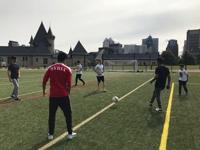 "Right now most of them are Syrian refugees, and for them, it's very important to get integrated into the community," said Say Ça's Anna Calderon, who is organizing Saturday's soccer tournament in Montreal. Courtesy of Say Ça.