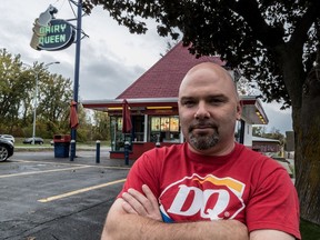 Jean François Piché at his Dairy Queen store, with its retro sign, along Highway 20 in Île-Perrot.