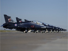 15 Wing Moose Jaw CT-155 Hawk aircrafts on 15 Wing Moose Jaw tarmac.