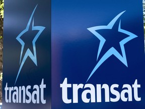 An Air Transat sign is seen Tuesday, May 31, 2016 in Montreal.