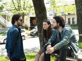 Quebec director Sébastien Pilote with actors Karelle Tremblay and Pierre-Luc Brillant on the set of La disparition des lucioles (The Fireflies Are Gone), which had its North American premiere at the Toronto International Film Festival and opens in Quebec theatres Sept. 21. Credit: Seville.