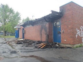 Laval police are investigating after the the chalet at the Pie X Park pool was set ablaze in September 2018. Photo courtesy of Laval police