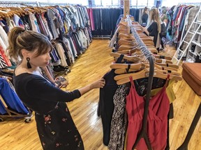Shopping at the Shwap Club, a new clothing exchange in Montreal on Wednesday, September 19 2018. (Dave Sidaway / MONTREAL GAZETTE)