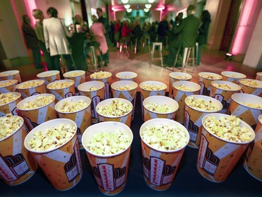Popcorn for guests during cocktails prior at the opening of the Cinéma du Musée at the Montreal Museum of Fine Arts in Montreal Tuesday, Sept. 25, 2018.