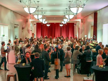 Guests enjoy cocktails at the opening of the Cinéma du Musée at the Montreal Museum of Fine Arts in Montreal, Tuesday Sept. 25, 2018.