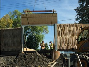 A sound wall is installed Inside the 25-metre green spsace, facing Thorncrest Ave., near airport in Dorval.