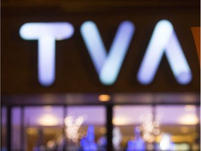 A sign from a protester demonstrating in front of the media outlet TVA in downtown Montreal, Quebec December 20, 2017.