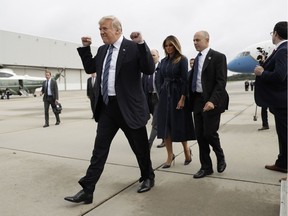President Donald Trump and first lady Melania Trump arrive in Johnstown, Pa., Tuesday, Sept. 11, 2018. Trump was expected to speak during a 9/11 Flight 93 Memorial Service in Shanksville, Pa.