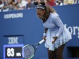 Serena Williams reacts after a point against Kaia Kanepi, of Estonia, during the fourth round of the U.S. Open tennis tournament, Sunday, Sept. 2, 2018, in New York. (AP Photo/Carolyn Kaster)