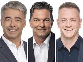 Withdrawn candidates Stéphane Le Bouyonnec, left, Guy Leclair and Stéphane Laroche.