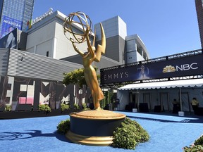 An Emmy statue appears before the 70th Primetime Emmy Awards on Monday, Sept. 17, 2018, at the Microsoft Theater in Los Angeles.