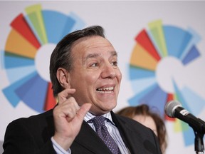 Coalition Avenir Québec (CAQ) leader François Legault speaks in 2012. "In 2015, the CAQ dropped the rainbow logo, along with the pretence that it had anything to offer to Quebecers without nationalist leanings," Dan Delmar writes.