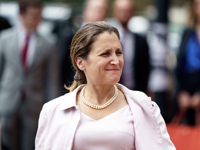 Canadian Foreign Affairs Minister Chrystia Freeland arrives at the Office Of The United States Trade Representative in Washington, Thursday, Sept. 20, 2018.
