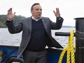 Coalition Avenir Quebec Leader Francois Legault on the ferry crossing the Saguenay river in Tadoussac, Sept. 26, 2018.