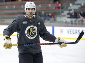Newly acquired Vegas Golden Knights forward Max Pacioretty stands on the ice during practice at City National Arena in Las Vegas on Sept. 12, 2018.