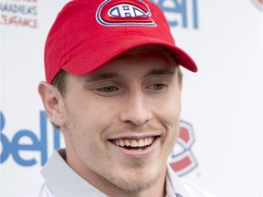 Montreal Canadiens forward Brendan Gallagher speaks to the media before the team's charity golf tournament on Sept. 10, 2018, in Laval.