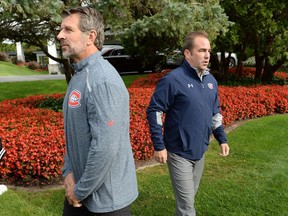 Montreal Canadiens owner Geoff Molson, left, and general manager Marc Bergevin are shown at the Montreal Canadiens golf tournament in Laval, Que., on Monday, September 10, 2018.