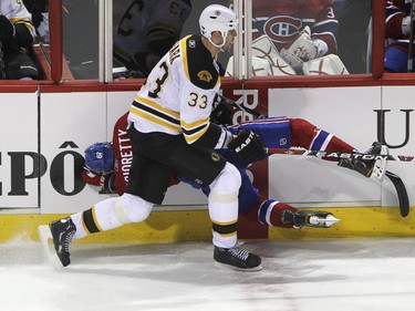 Of all the hits heard around the NHL, this is probably the most memorable. In the second period of a home game March 8, 2011, Max Pacioretty is seen here just after being run into a stanchion by Boston Bruins defenceman Zdeno Chara.