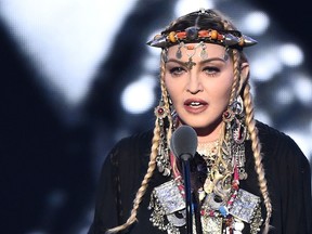 Madonna speaks onstage during the 2018 MTV Video Music Awards at Radio City Music Hall on August 20, 2018 in New York City. (Michael Loccisano/Getty Images for MTV)