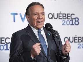 Coalition Avenir Québec Leader François Legault responds to questions following the third Quebec elections leaders debate in Montreal on Thursday, Sept. 20, 2018.