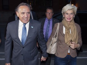 Coalition Avenir Quebec Leader Francois Legault with his wife, Isabelle Brais, Sept. 20, 2018.