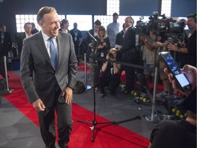 CAQ leader Francois Legault , leaves the stage after speaking to the media after the leaders debate Thursday, September 13, 2018 in Montreal, Que..