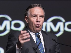 Coalition Avenir Québec Leader François Legault speaks at a municipalities union summit (UMQ) on Friday, Sept. 14, 2018, in Quebec City.