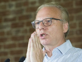 Parti Québécois Leader Jean-François Lisée speaks to reporters during a campaign stop in Montreal on Saturday, Sept. 15, 2018.