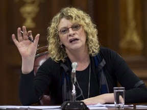 Michelle Blanc testifies at a legislature committee studying the proposed Charter of Values in 2014