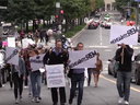 A screengrab from Montreal Gazette photographer John Mahoney's video on protest against REM construction in Montreal on Wednesday, Sept. 19, 2018.