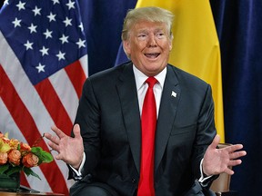 President Donald Trump speaks to reporters at the United Nations General Assembly, Tuesday, Sept. 25, 2018, at U.N. Headquarters.