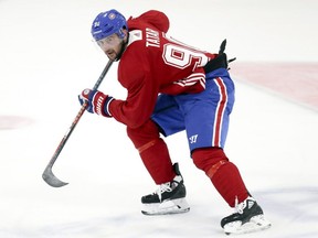 Tomas Tatar during a drill at Canadiens practice at the Bell Sports Complex in Brossard on Sept. 14, 2018.