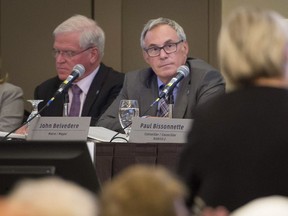 Pointe Claire Mayor John Belvedere (centre), who overseas a city which had a budget of $135.9 million this year, is to set to receive a base salary of $77,256 in 2019.