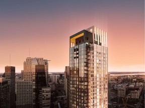 Solstice Montreal, a 44-storey, 330-unit real estate project on de la Montagne St., south of René-Lévesque Blvd., is expected to be ready in 2021.