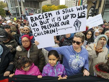 Antiracism demonstration starts at the corner of Set-Catherine St. and Berri in Montreal on Sunday, Oct. 7, 2018.
