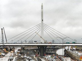 The look of the new St-Jacques Bridge, with steel cables splaying like wings from the central tower, is meant to evoke the form of an airplane.