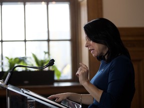 Montreal Mayor Valerie Plante speaks about her proposed metro expansion project, the Pink Line, in Montreal Oct. 22, 2018.