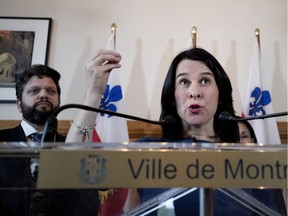 Montreal Mayor Valerie Plante speaks about her proposed metro expansion project, the Pink Line, in Montreal Oct. 22, 2018.