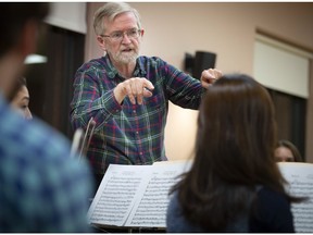 Conductor Stewart Grant rehearsing with the Sinfonia de l'Ouest chamber orchestra in Pointe-Claire on Sunday.