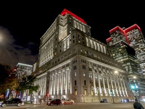 The Sun life building, at the corner of Metcalfe St. and Blvd. René Lévesque in Montreal celebrates its 100 anniversary Wednesday October 24, 2018.  When it was built it was the tallest building in Canada.  Place Ville Marie is located behind it.