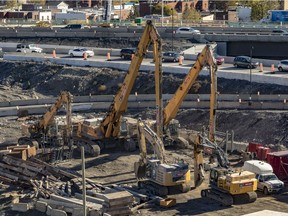 Some of the large machinery used at the Turcot Interchange worksite in Montreal on Oct. 26, 2018.