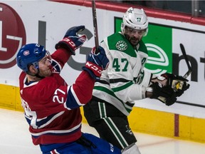 Dallas Stars forward Alexander Radulov received a two-minute penalty for interference for this hit on Canadiens defenceman Karl Alzner during first period of NHL game at the Bell Centre in Montreal on Oct. 30, 2018.