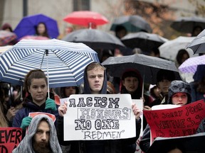 "It's empowering as an Indigenous student," said Redmen protest organizer Tomas Jirousek, "to see all these people working together. I'm excited to see where we can take this."