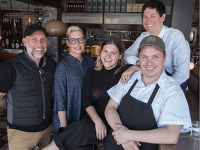 The service at Un Po' Di Piu? Solicitous. Well-informed. From left: Owner Eric Girard with Dyan Solomon, sommeliere Kaitlin Doucette, chef Nick Siambattisto (with cap) and general manager Catherine Wart.