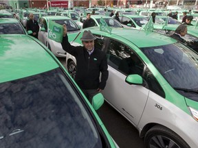 Taxi drivers with a fleet of electric car taxis operated by the company Téo Taxi, in Montreal, Wednesday Nov. 18, 2015.
