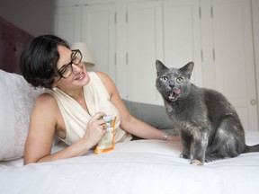 Heather Johnson says she's certain the CBD oil-enhanced treats she gives her cat have eased her nervous licking habit.
