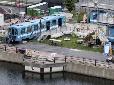 A cafe in a retired Metro caralong the Lachine Canal in Montreal.