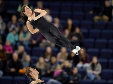 Haven Denney and Brandon Frazier of the United States skate their short program at the 2018 Skate Canada International ISU Grand Prix event in Laval, Quebec, October 26, 2018.