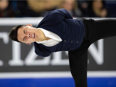 Canada's Nam Nguyen skates his short program at the 2018 Skate Canada International ISU Grand Prix event in Laval, Quebec, October 26, 2018.